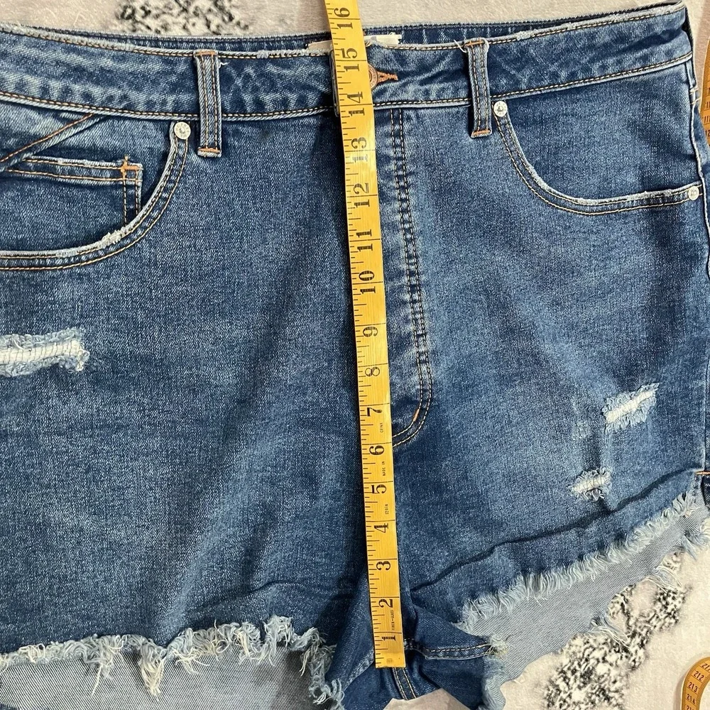 Free People CRVY High Rise Distressed Cutoff Denim Shorts Blue Womens Size 34